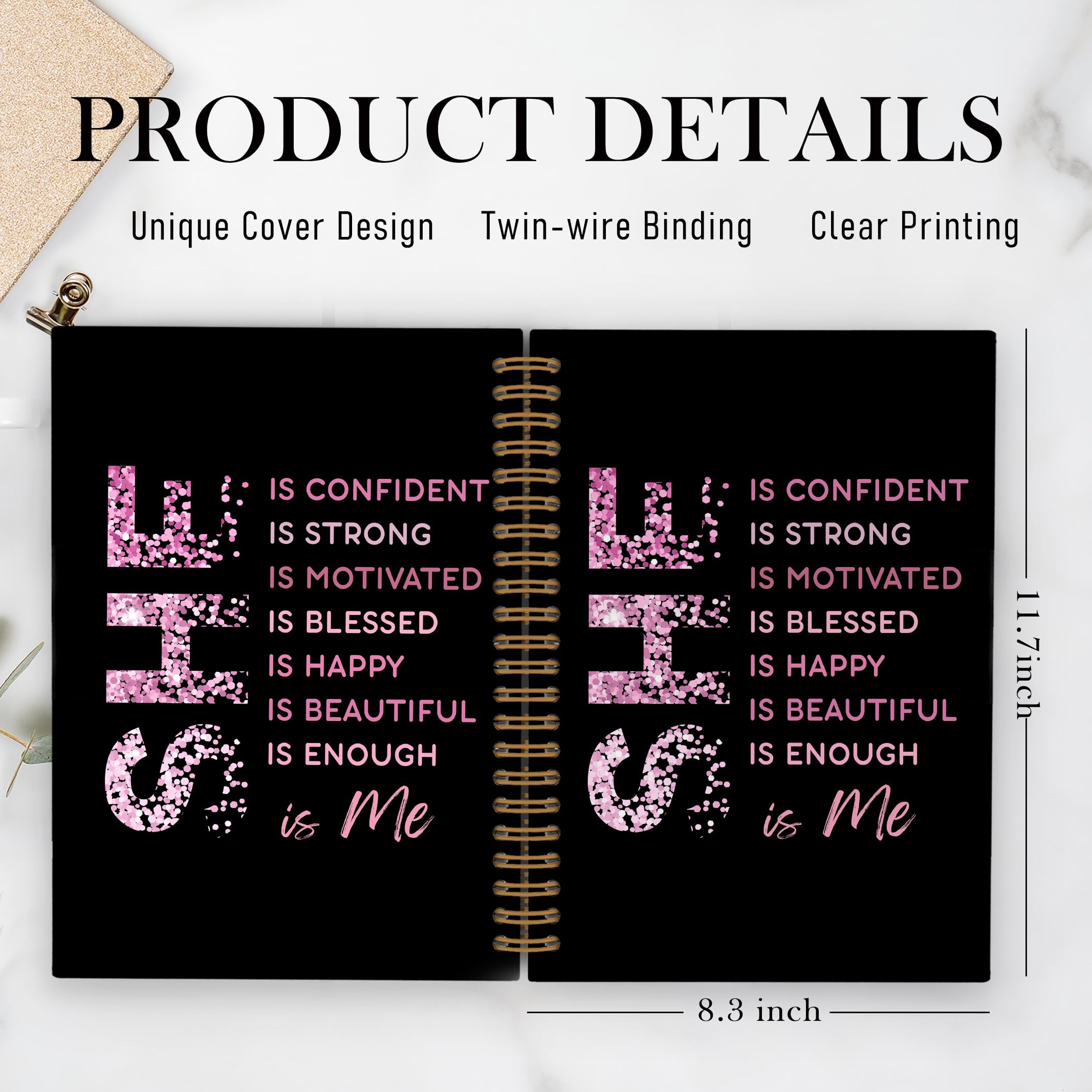 Gold She Is Me Affirmations Spiral Notebook, Inspirational Self Care Journal Notebook, Self Love Notebooks for School Work, Positive Office Supplies Gifts for Women Girls Friends, 5.5x8.3 Inch