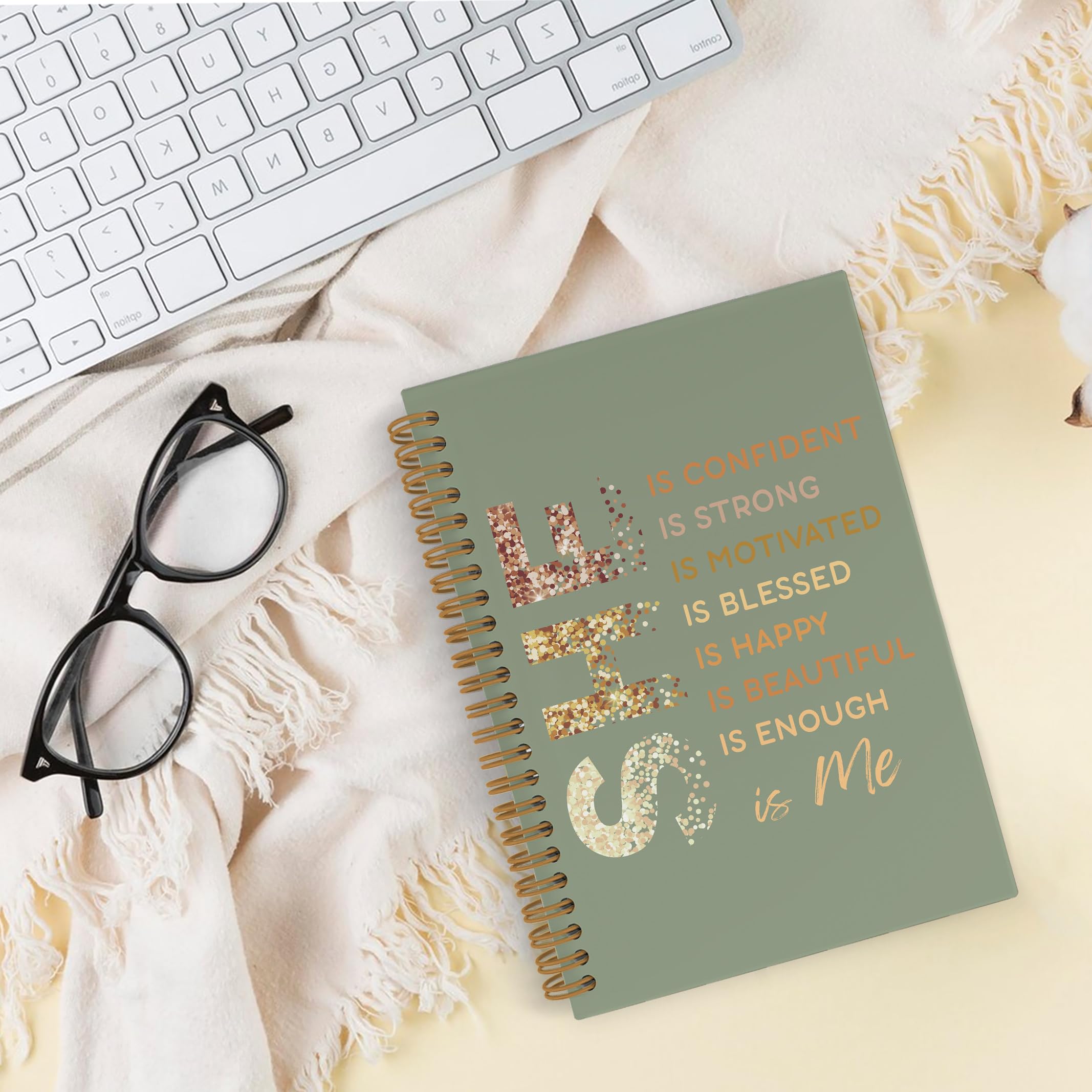 Gold She Is Me Affirmations Spiral Notebook, Inspirational Self Care Journal Notebook, Self Love Notebooks for School Work, Positive Office Supplies Gifts for Women Girls Friends, 5.5x8.3 Inch