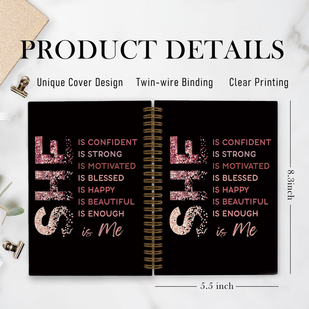 Gold She Is Me Affirmations Spiral Notebook, Inspirational Self Care Journal Notebook, Self Love Notebooks for School Work, Positive Office Supplies Gifts for Women Girls Friends, 5.5x8.3 Inch