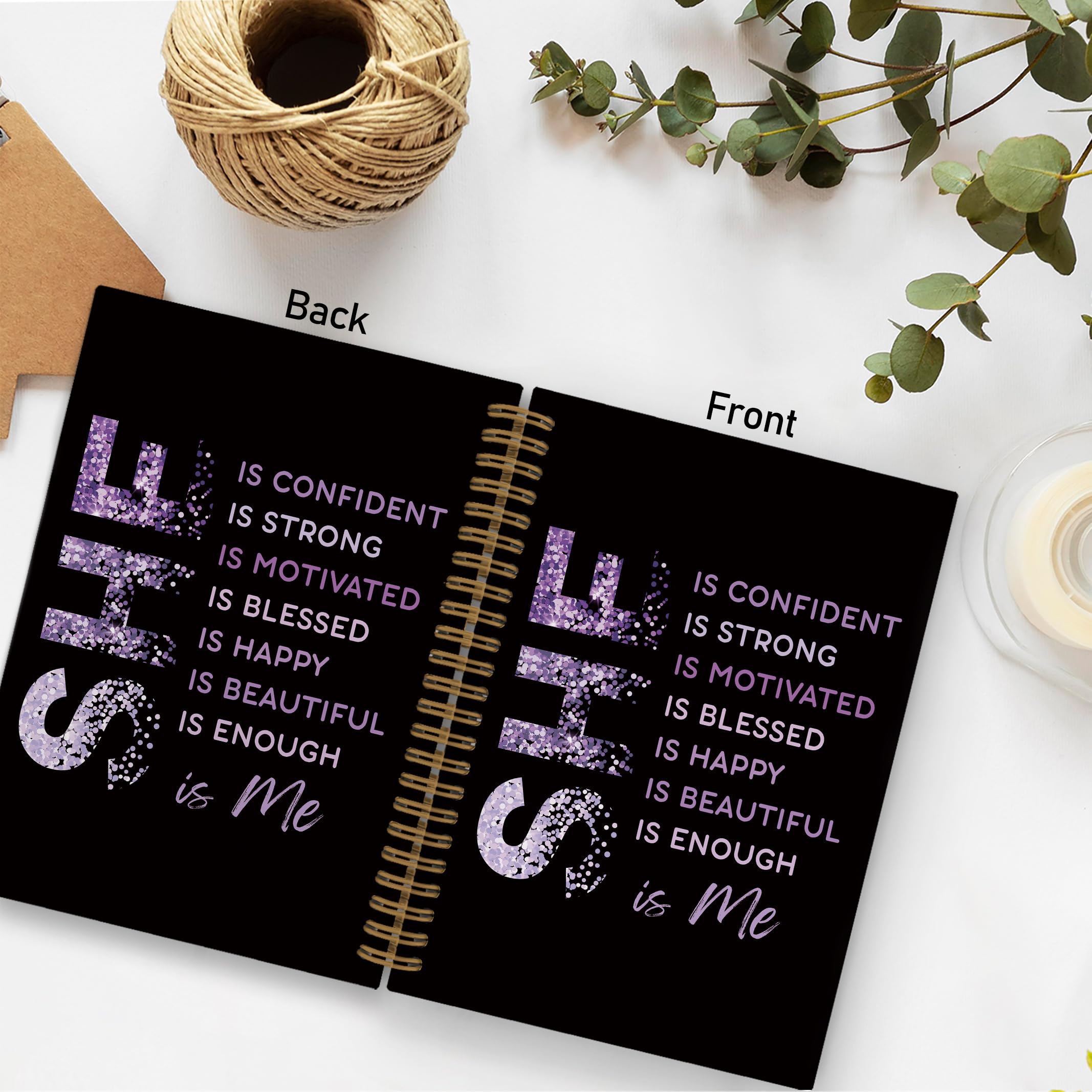 Gold She Is Me Affirmations Spiral Notebook, Inspirational Self Care Journal Notebook, Self Love Notebooks for School Work, Positive Office Supplies Gifts for Women Girls Friends, 5.5x8.3 Inch