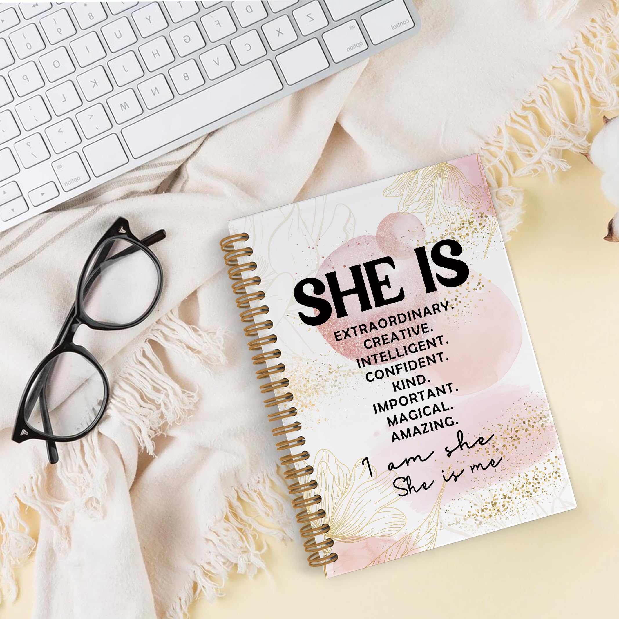 Gold She Is Me Affirmations Spiral Notebook, Inspirational Self Care Journal Notebook, Self Love Notebooks for School Work, Positive Office Supplies Gifts for Women Girls Friends, 5.5x8.3 Inch
