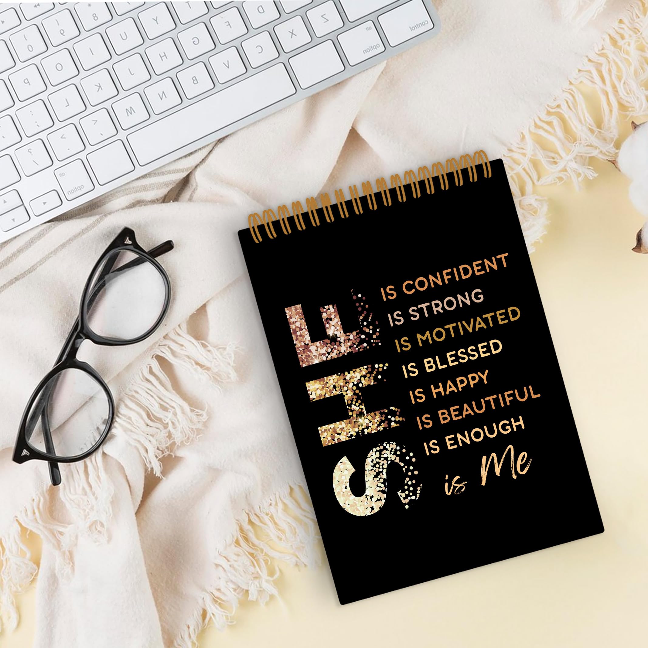 Gold She Is Me Affirmations Spiral Notebook, Inspirational Self Care Journal Notebook, Self Love Notebooks for School Work, Positive Office Supplies Gifts for Women Girls Friends, 5.5x8.3 Inch