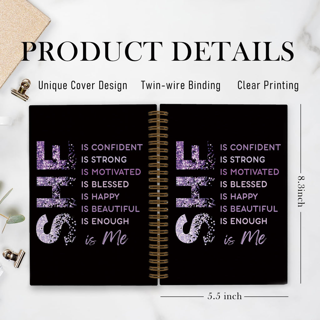 Gold She Is Me Affirmations Spiral Notebook, Inspirational Self Care Journal Notebook, Self Love Notebooks for School Work, Positive Office Supplies Gifts for Women Girls Friends, 5.5x8.3 Inch
