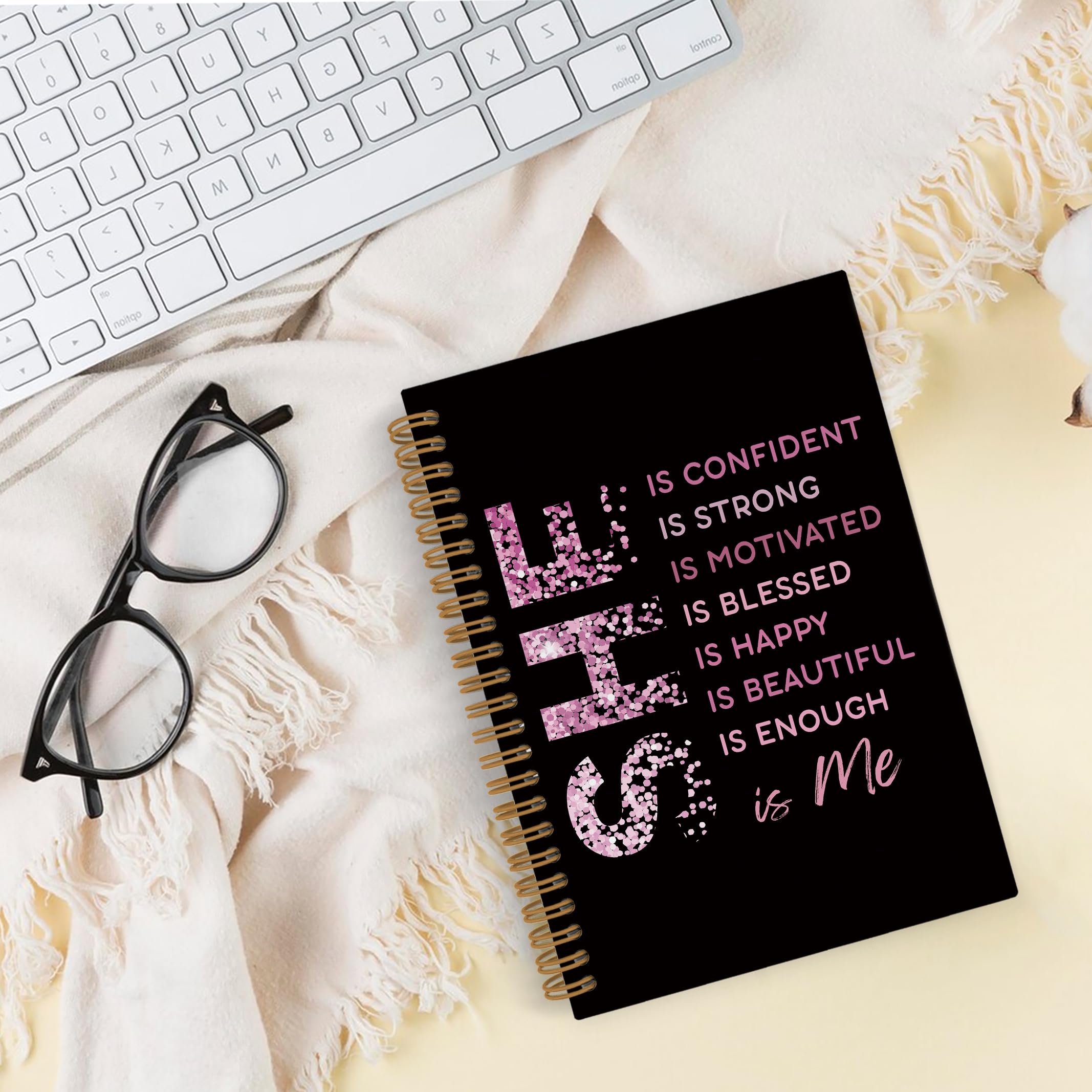 Gold She Is Me Affirmations Spiral Notebook, Inspirational Self Care Journal Notebook, Self Love Notebooks for School Work, Positive Office Supplies Gifts for Women Girls Friends, 5.5x8.3 Inch