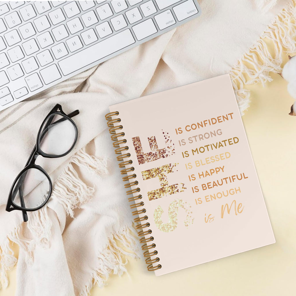 Gold She Is Me Affirmations Spiral Notebook, Inspirational Self Care Journal Notebook, Self Love Notebooks for School Work, Positive Office Supplies Gifts for Women Girls Friends, 5.5x8.3 Inch