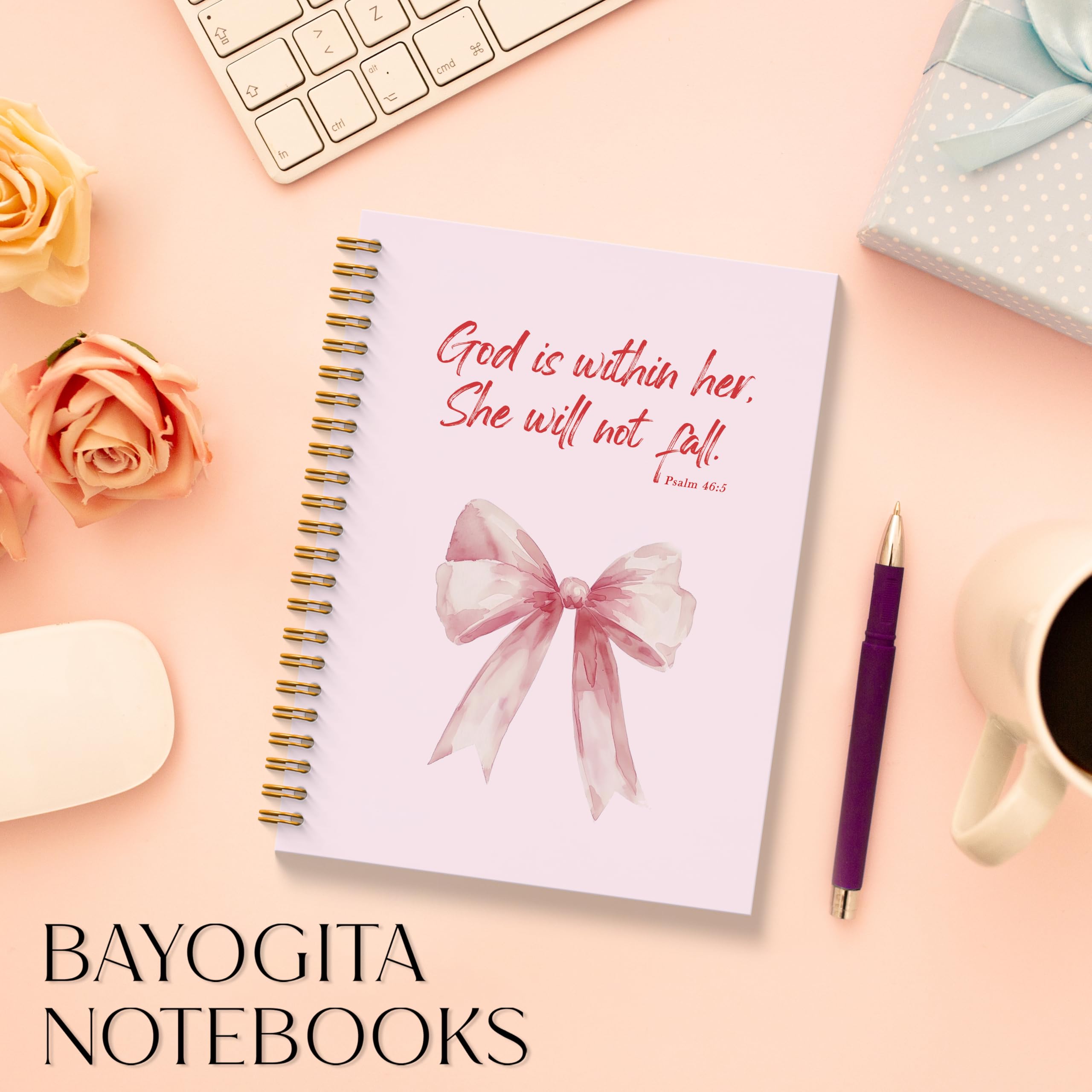 Pink Bible Verse Notebook - Pink Christian Journal, Preppy Christian Spiral Notebooks, Prayer Bible School Supplies Notebooks, Preppy Christian Gifts, Coworker Gifts, 5.5x8.3 Inches