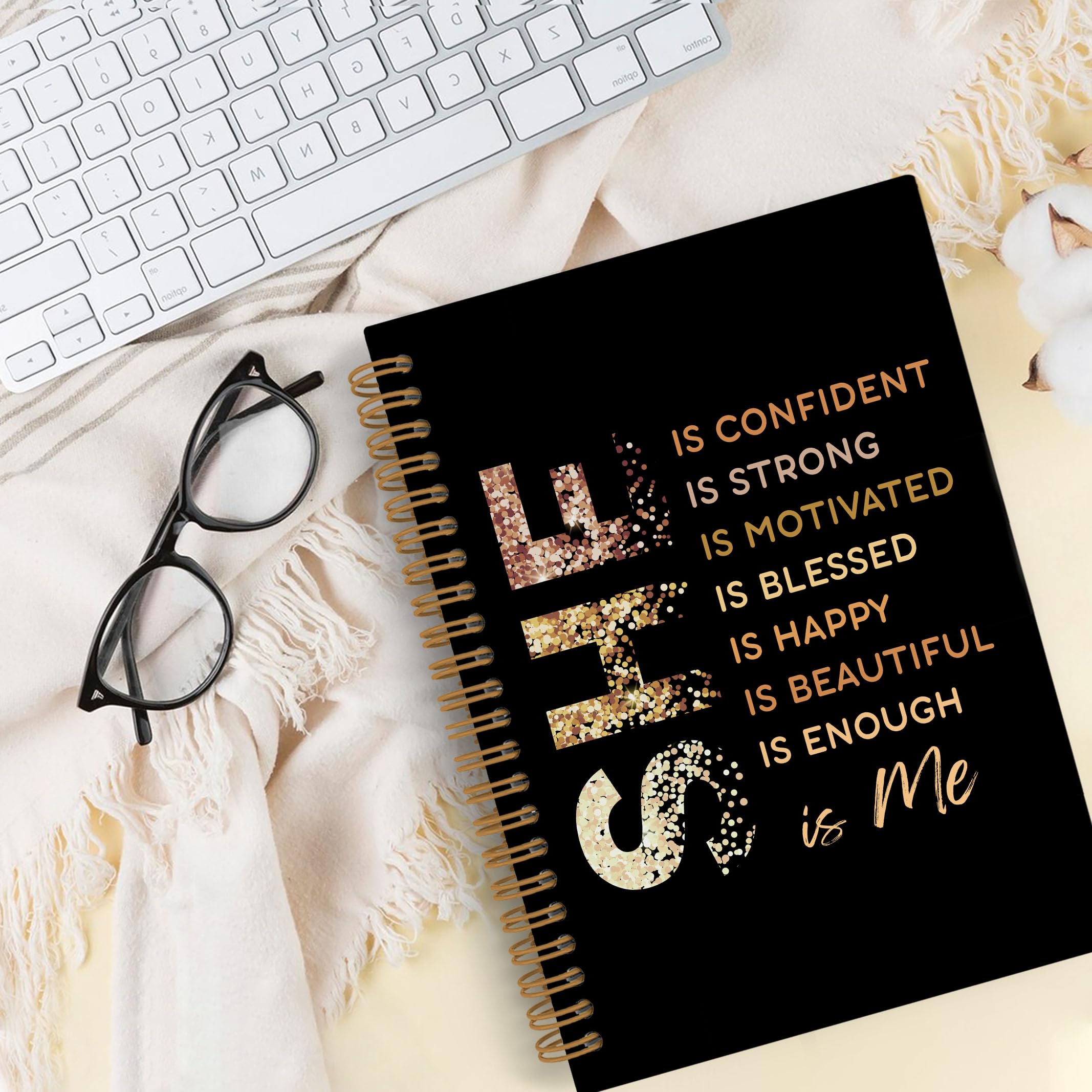 Gold She Is Me Affirmations Spiral Notebook, Inspirational Self Care Journal Notebook, Self Love Notebooks for School Work, Positive Office Supplies Gifts for Women Girls Friends, 5.5x8.3 Inch