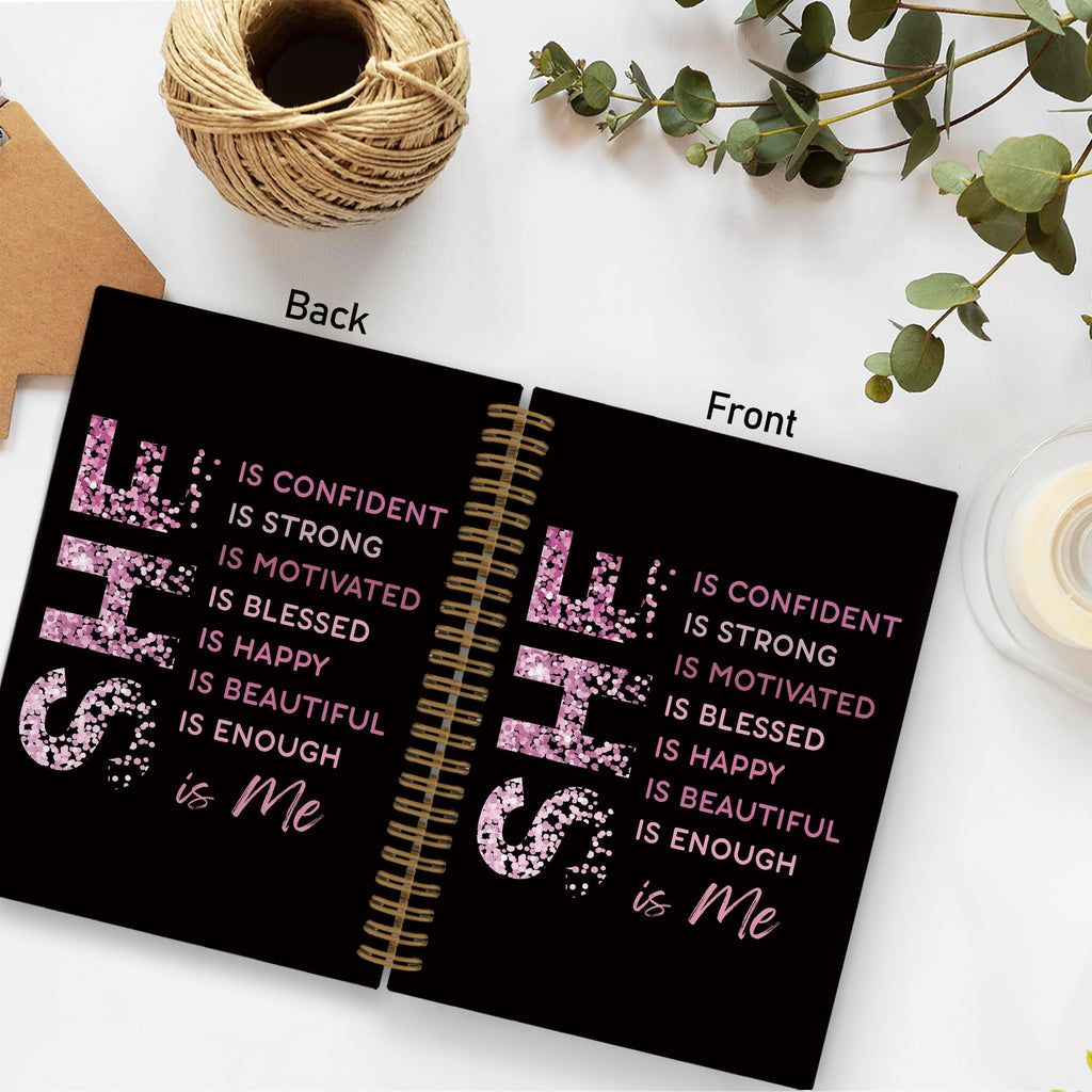 Gold She Is Me Affirmations Spiral Notebook, Inspirational Self Care Journal Notebook, Self Love Notebooks for School Work, Positive Office Supplies Gifts for Women Girls Friends, 5.5x8.3 Inch