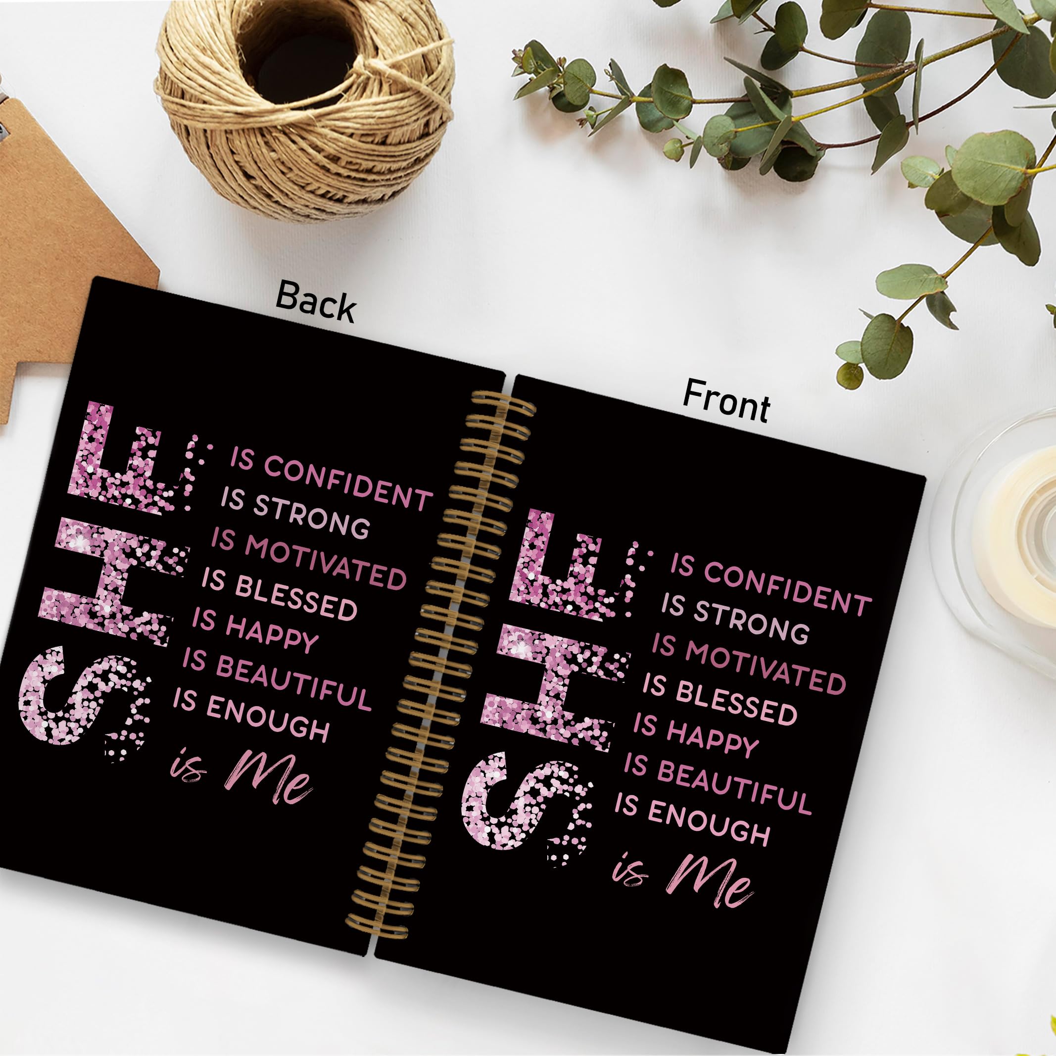 Gold She Is Me Affirmations Spiral Notebook, Inspirational Self Care Journal Notebook, Self Love Notebooks for School Work, Positive Office Supplies Gifts for Women Girls Friends, 5.5x8.3 Inch