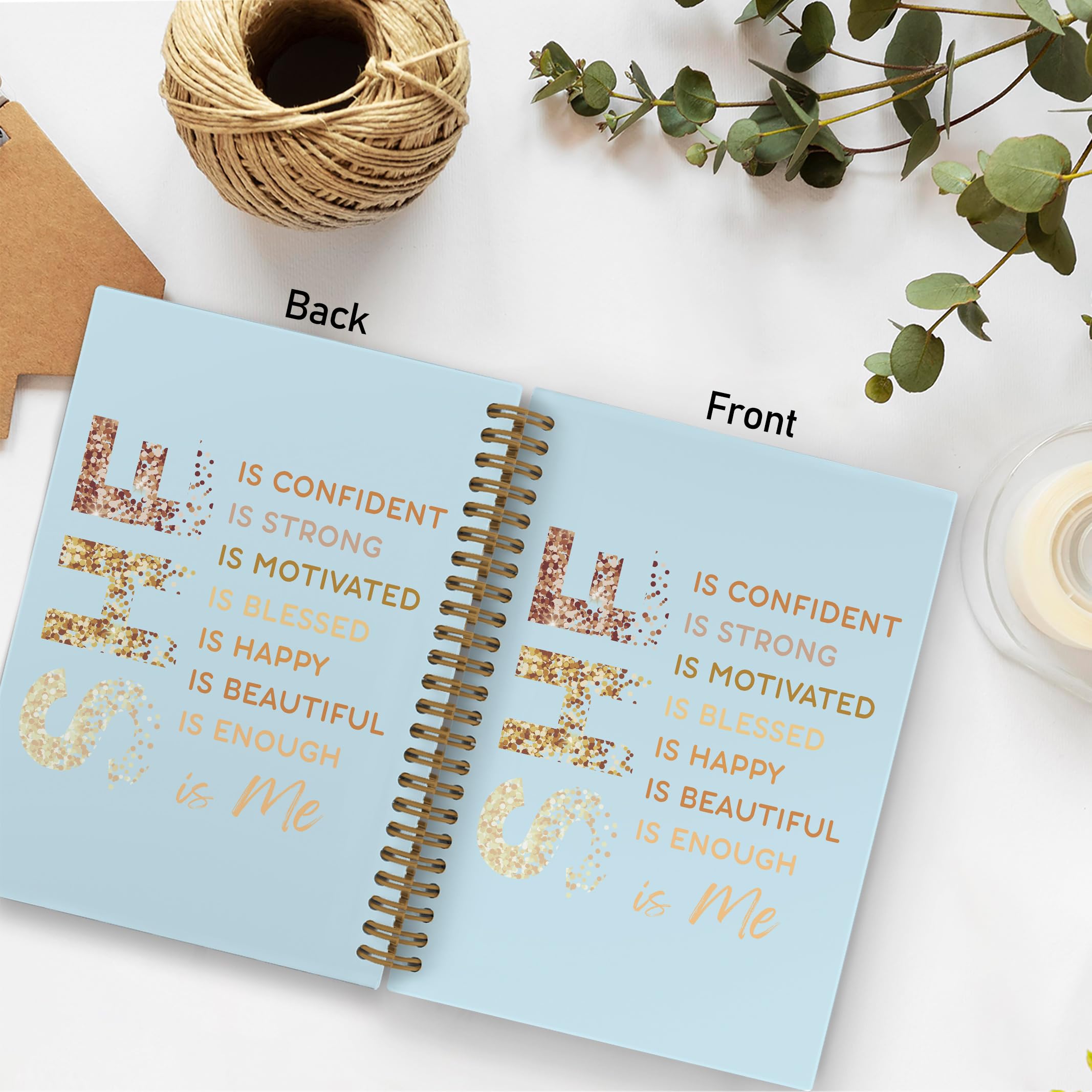 Gold She Is Me Affirmations Spiral Notebook, Inspirational Self Care Journal Notebook, Self Love Notebooks for School Work, Positive Office Supplies Gifts for Women Girls Friends, 5.5x8.3 Inch
