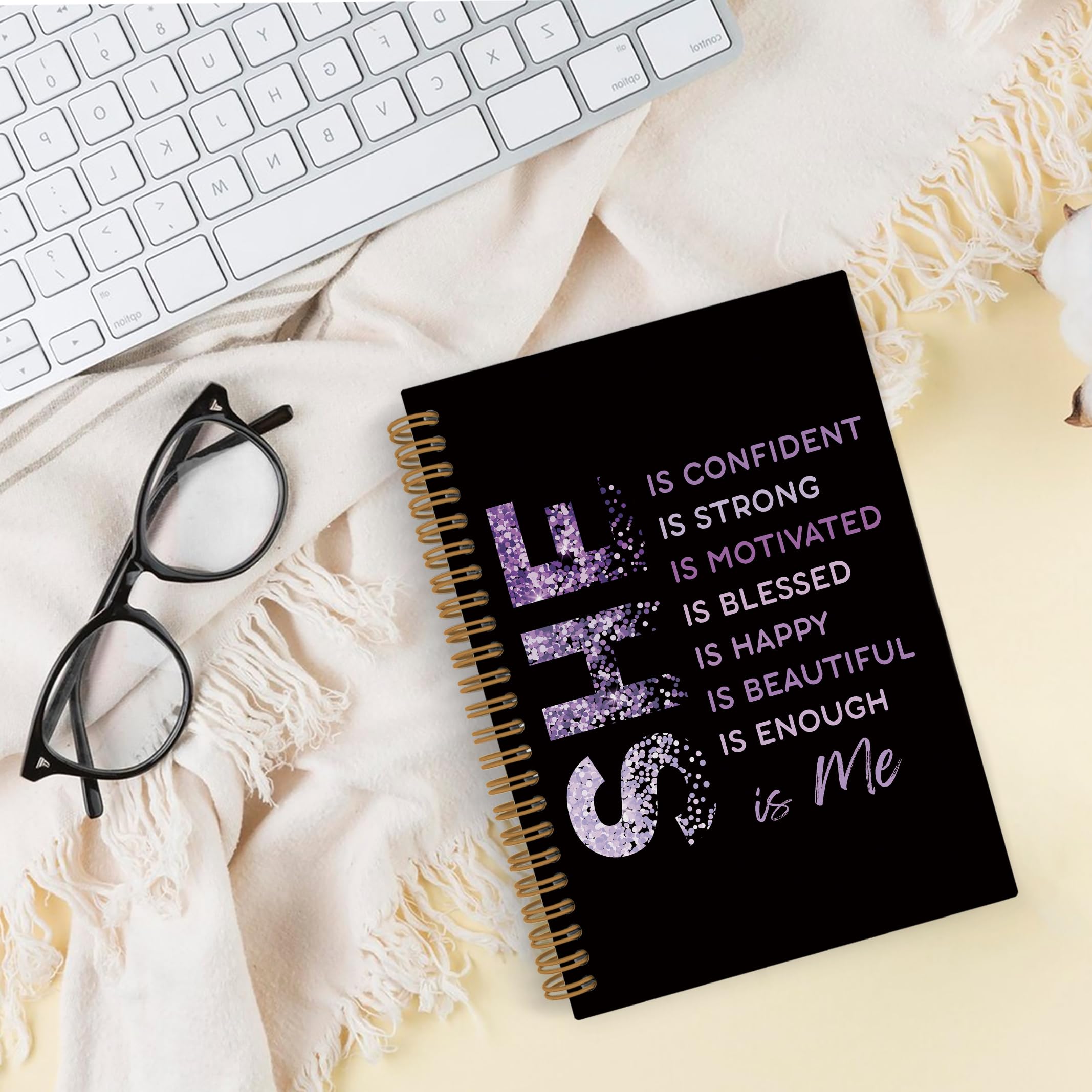 Gold She Is Me Affirmations Spiral Notebook, Inspirational Self Care Journal Notebook, Self Love Notebooks for School Work, Positive Office Supplies Gifts for Women Girls Friends, 5.5x8.3 Inch