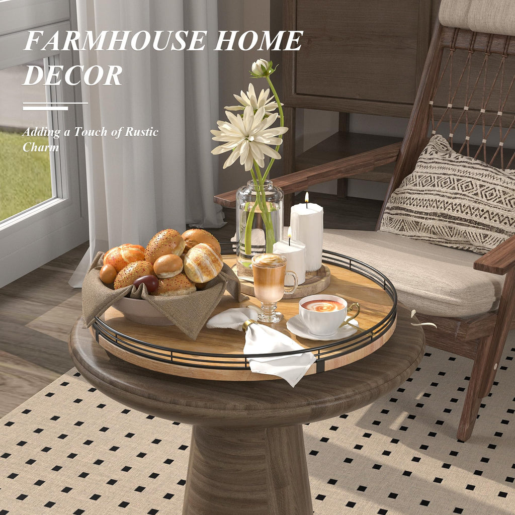 Farmhouse Oak 9" Lazy Susan Turntable Organizer for Cabinet, Round Wooden Lazy Susan Organization and Storage for Dining Table, Pantry, Kitchen, Countertop, Cupboard,Home Decor, Walnut Wood