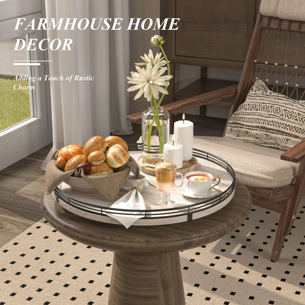 Farmhouse Oak 9" Lazy Susan Turntable Organizer for Cabinet, Round Wooden Lazy Susan Organization and Storage for Dining Table, Pantry, Kitchen, Countertop, Cupboard,Home Decor, Walnut Wood