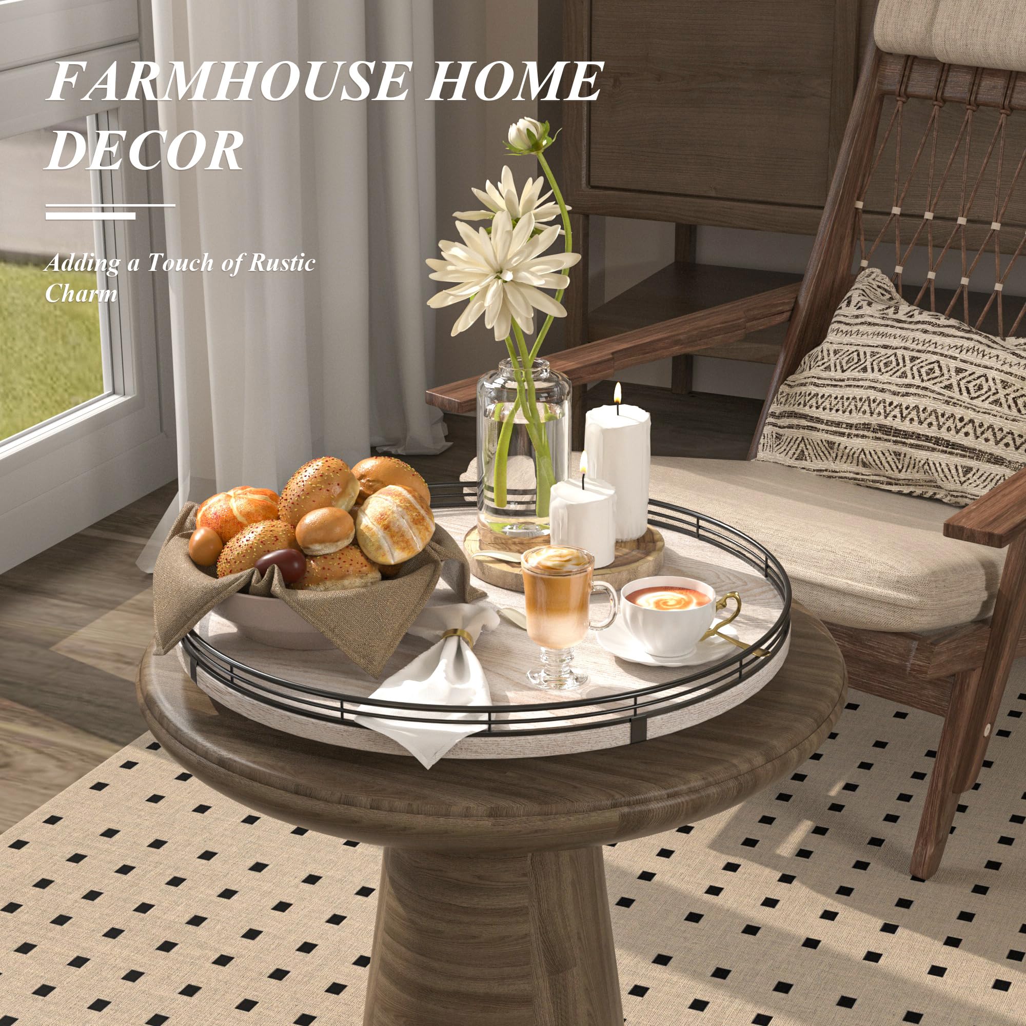Farmhouse Oak 9" Lazy Susan Turntable Organizer for Cabinet, Round Wooden Lazy Susan Organization and Storage for Dining Table, Pantry, Kitchen, Countertop, Cupboard,Home Decor, Walnut Wood